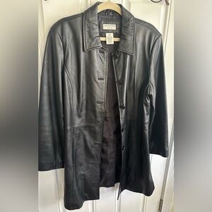 Covington Black Leather Button-Front Jacket
